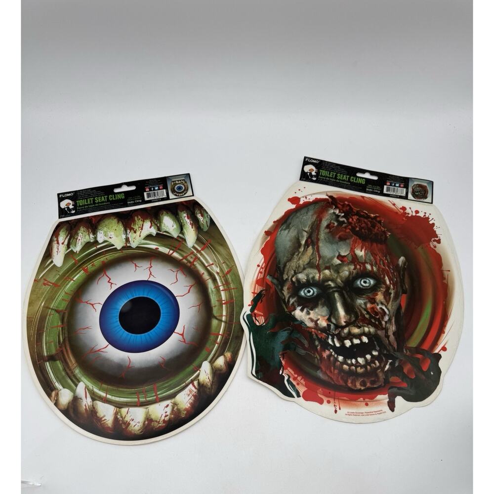 Creepy Cover Toilet Lid Seat Cover Cling Eyeballs & Zombie Halloween Decor